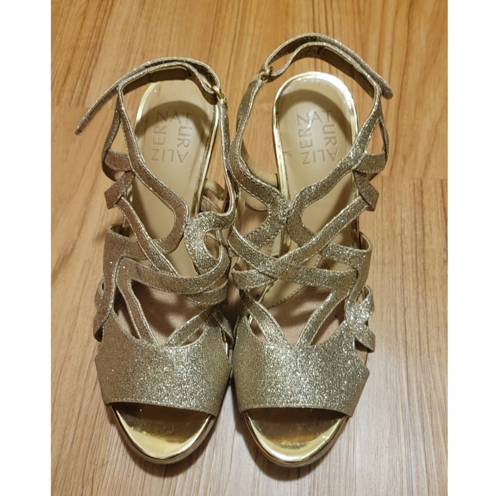 Naturalizer Gold Glitter High Heel Sandals -  size 7.5